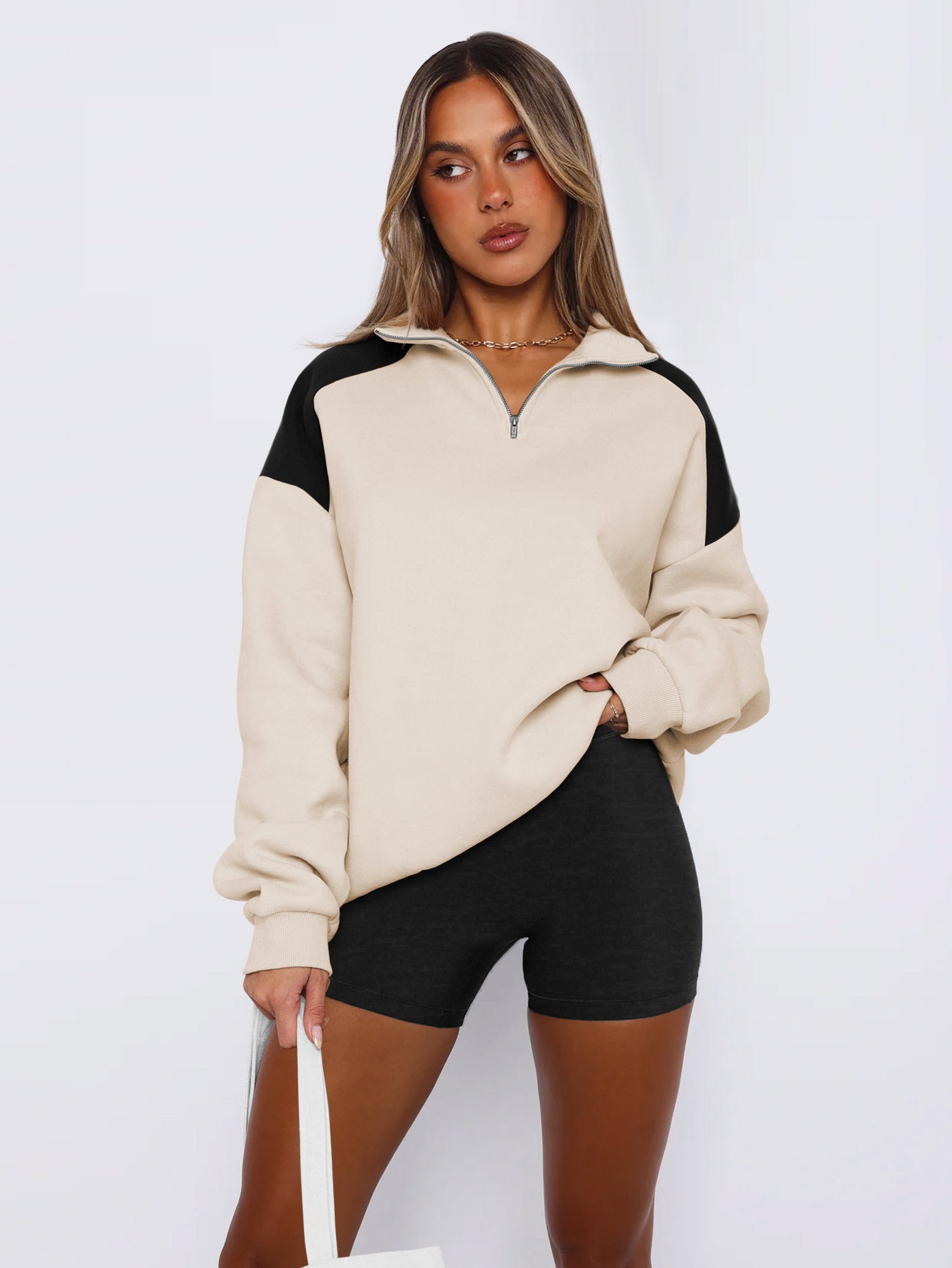 Dame Sweatshirt med moderne kvart lynlås og høj krave Stilla