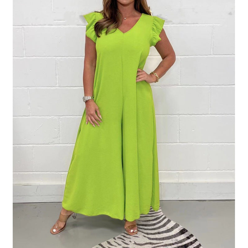 Damer luftig jumpsuit med voluminøse ben og V-udskæring Stilla