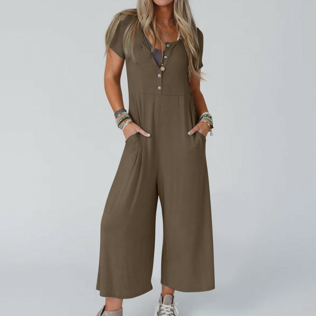 Dame jumpsuit med knapliste og praktiske lommer Stilla