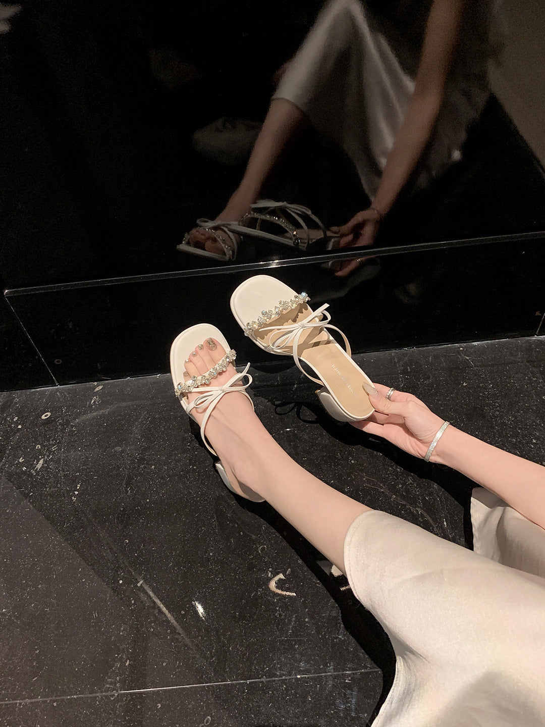 Dame Dekorative Sløjfe-Detail Strop Sandaletter Stilla