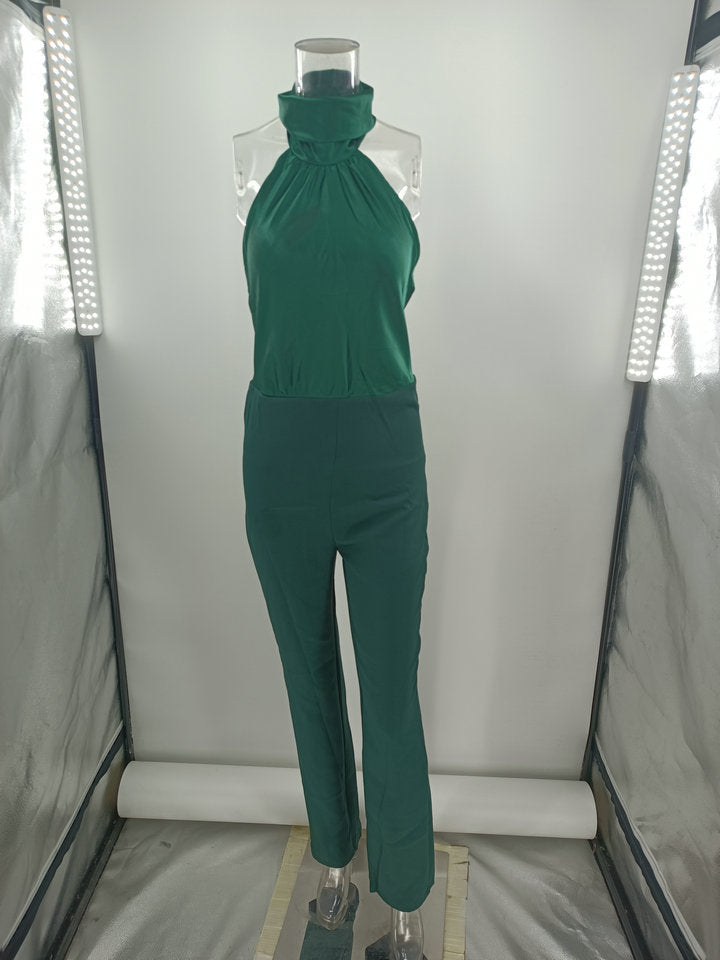 Stilla | Mode Uden Ærmer Halterneck Rygfri Ensfarvet Jumpsuit