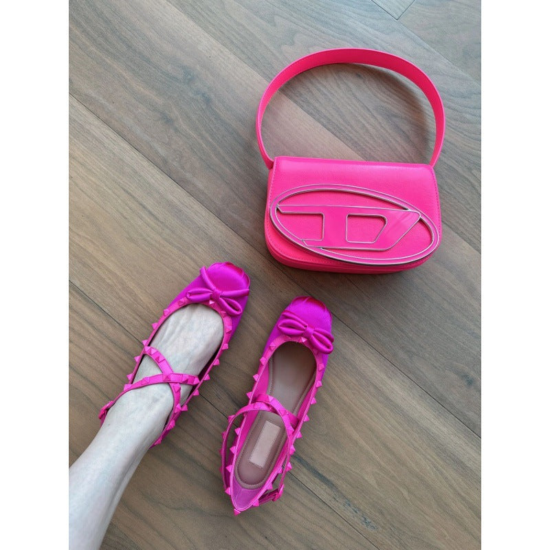 Dame Nitter Sløjfe-Detalje Mary Jane Ballerinas Stilla