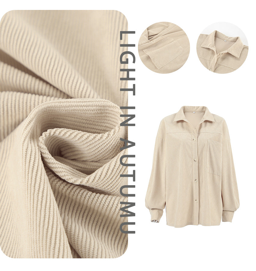 Dame afslappet oversized skjortejakke lavet af blødt kordfløjl med praktiske lommer Stilla