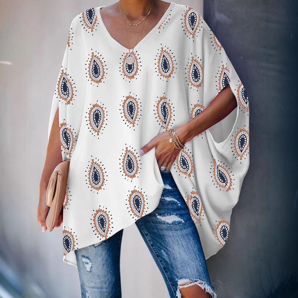 Damer afslappet oversized T-shirt med V-hals og bred pasform Stilla