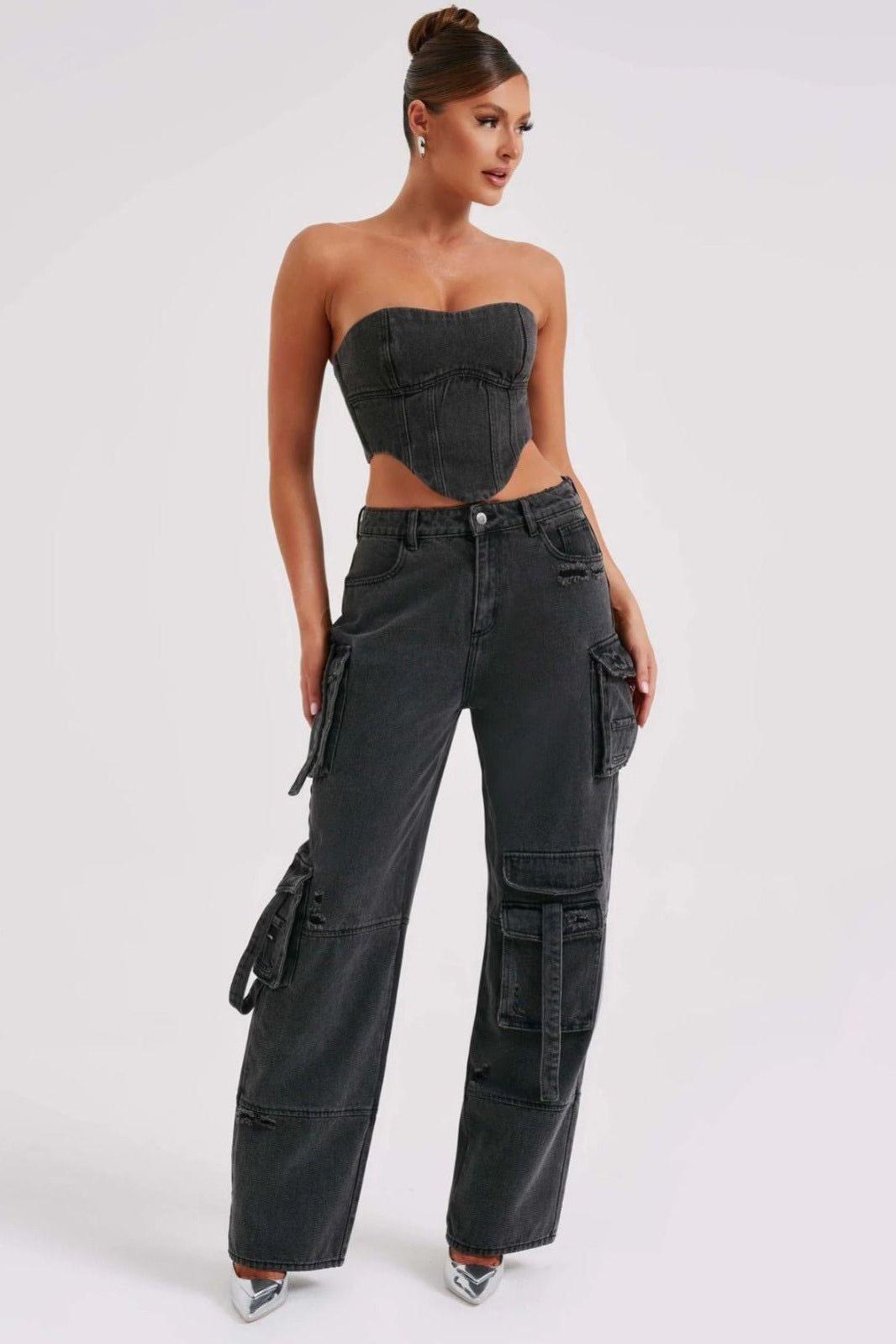 Stilla | Amerikanske Lavtalje Lomme Splicing Jeans
