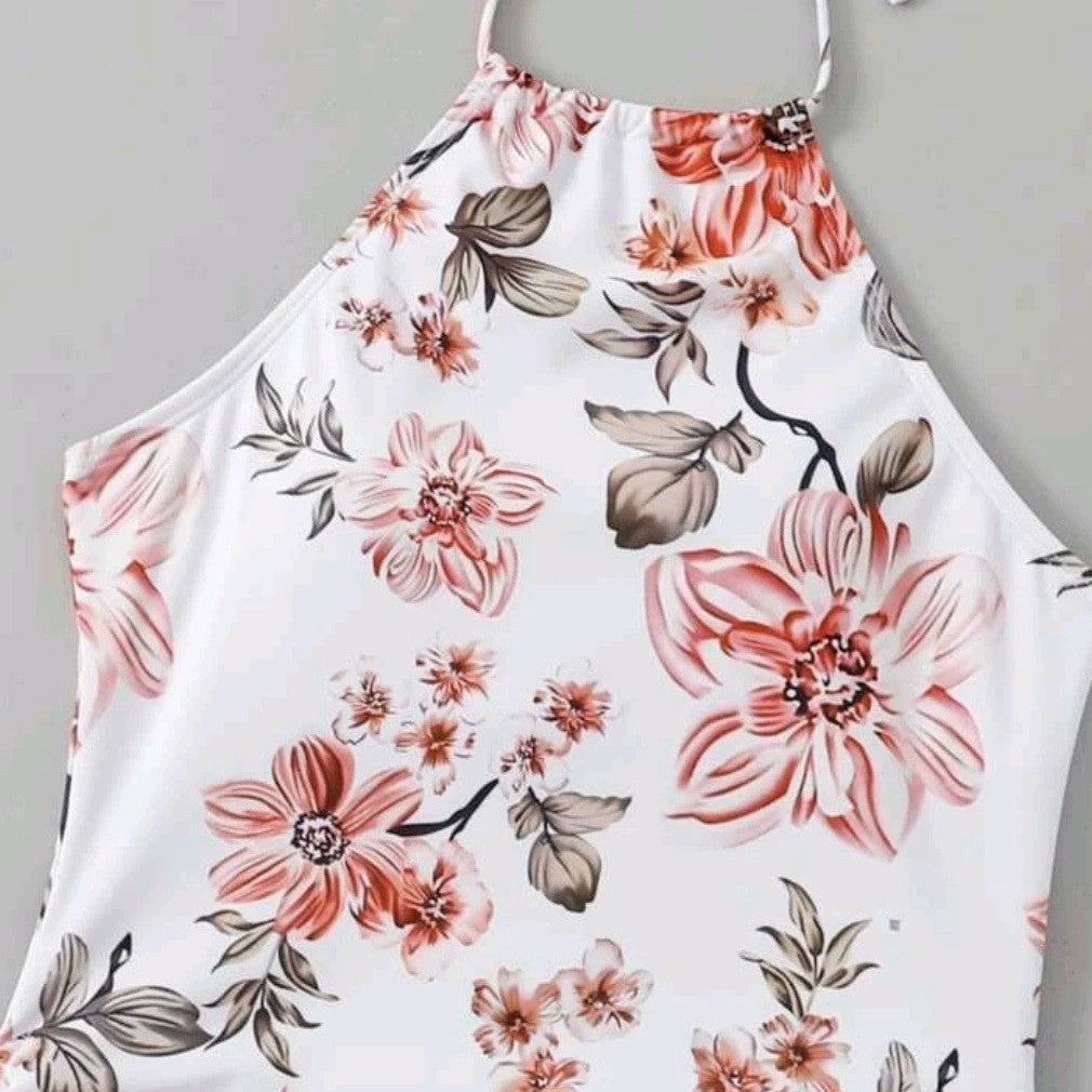 Dame blomster mønster halterneck bikini top og høj skåret bikini bund sæt Stilla