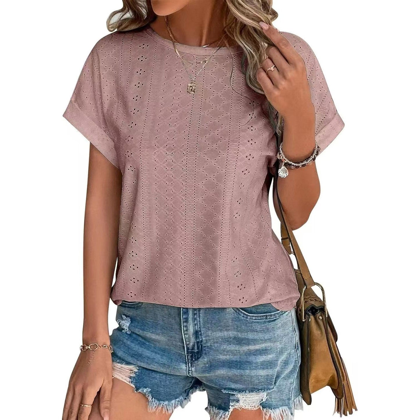 Stilla | Basic Solid Rund Hals Løs Kort Ærme T-shirt