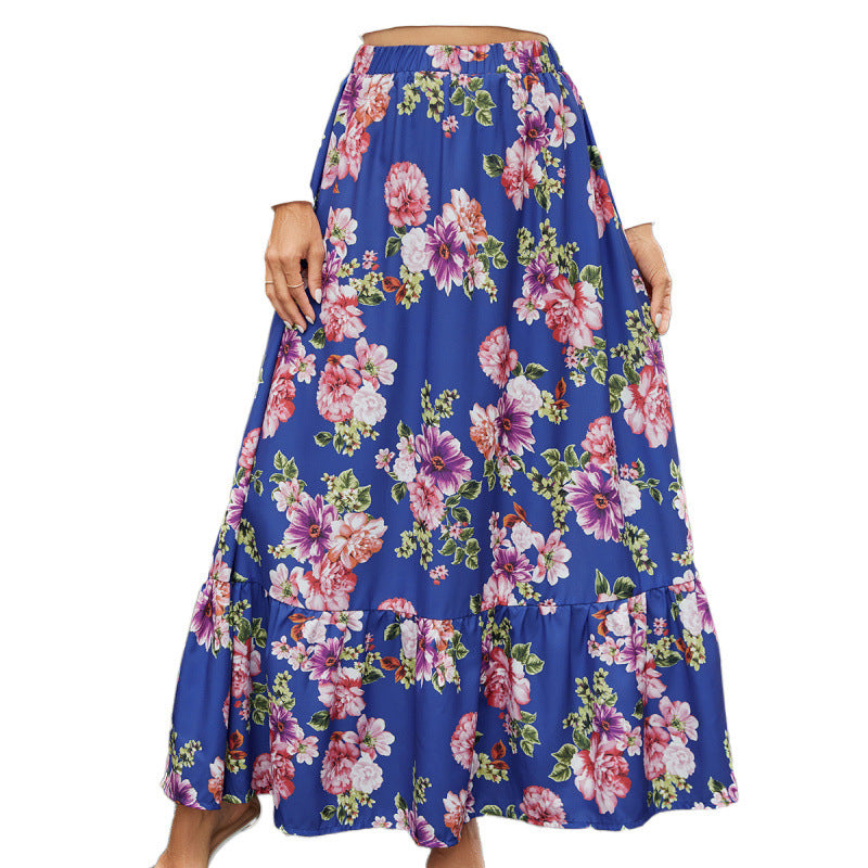 Femme Floral Print Stort Maxi Nederdel Stilla