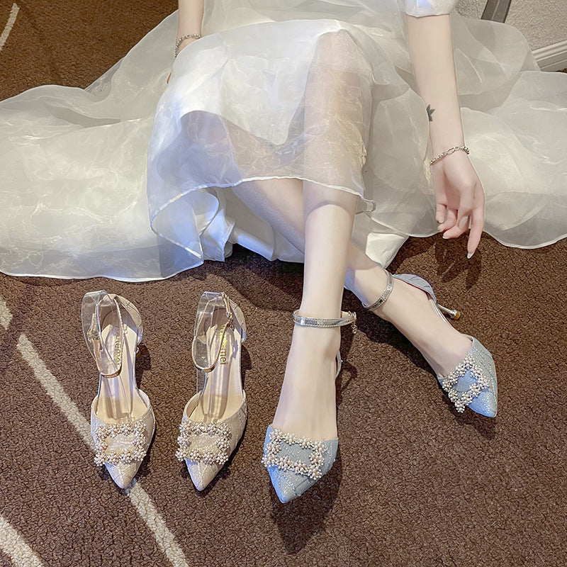Dame Elegante Pumps med Smykke detaljer og gennemsigtig Rem Stilla