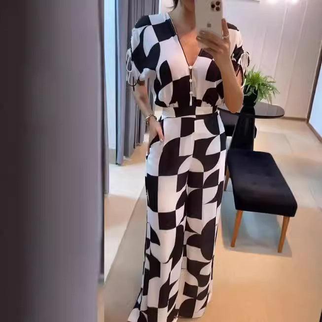 Dame jumpsuit med geometrisk mønster Stilla