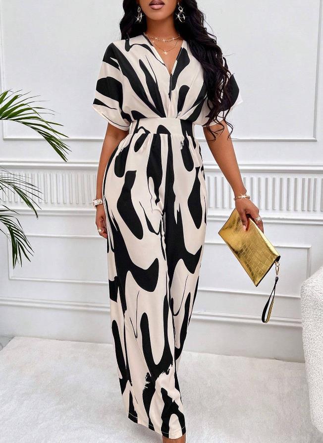 Dame Elegant Maxijumpsuit med dyb V-udskæring og bredt skåret ben Stilla