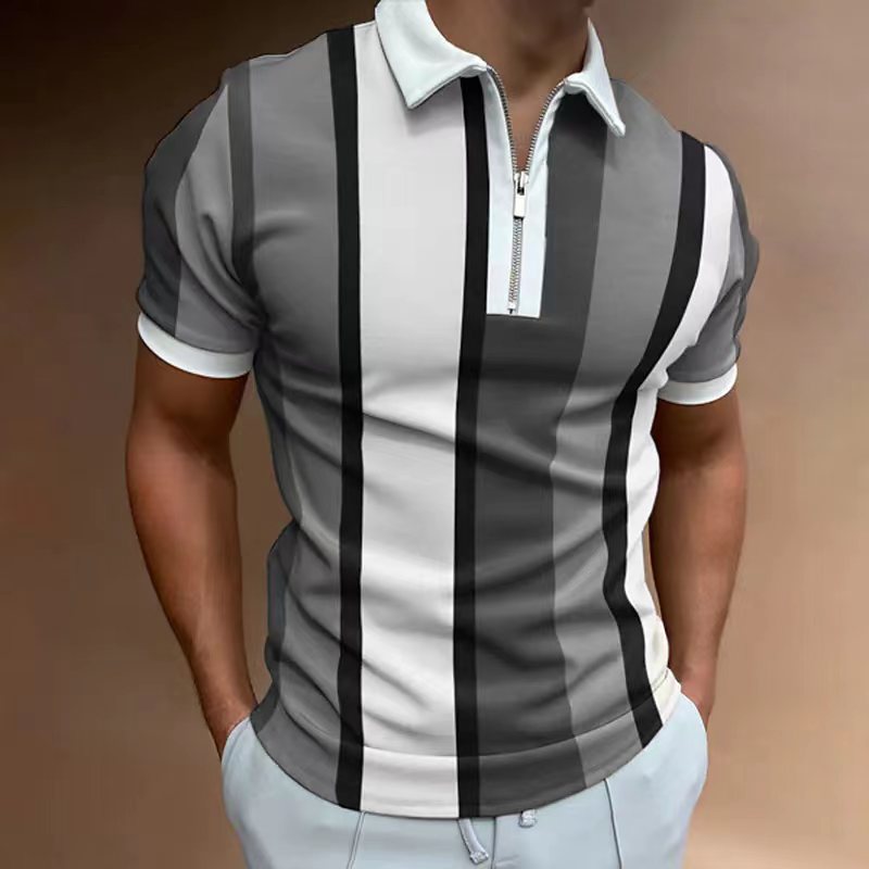 Herre poloshirt med moderne lynlås og stilfuldt stribemønster Stilla