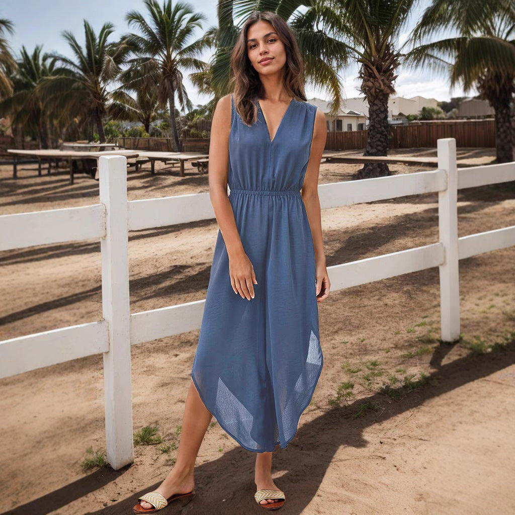 Dame Elegant Jumpsuit med dyb V-udskæring og bredt ben Stilla