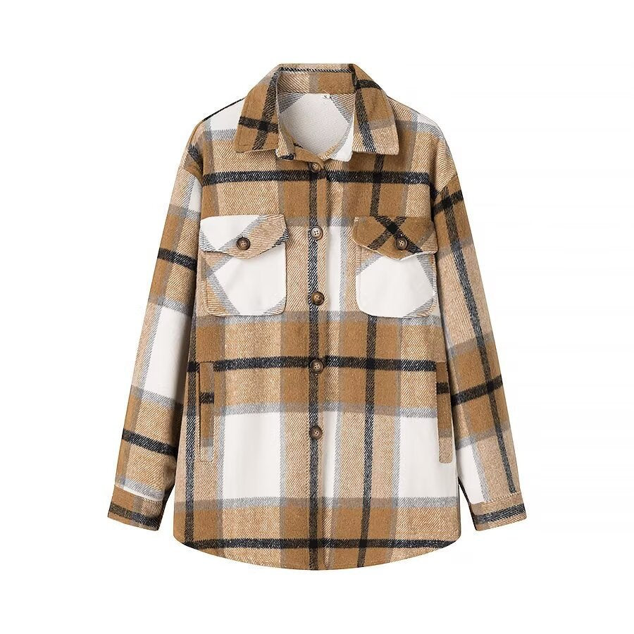 Dame Størrelse Oversized Ternet Flannel Skjortejakke Stilla