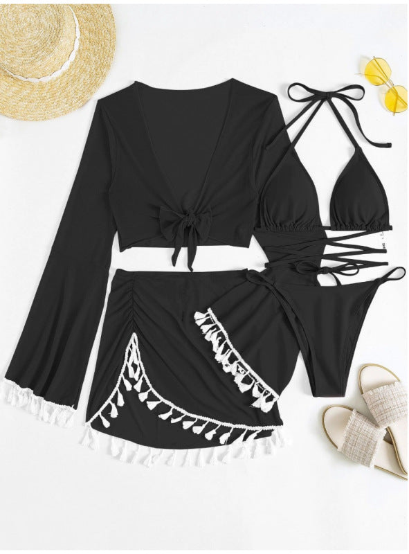 Dame bikini-sæt med elegant knyttet top, legende skirt og forbundet stropper Stilla