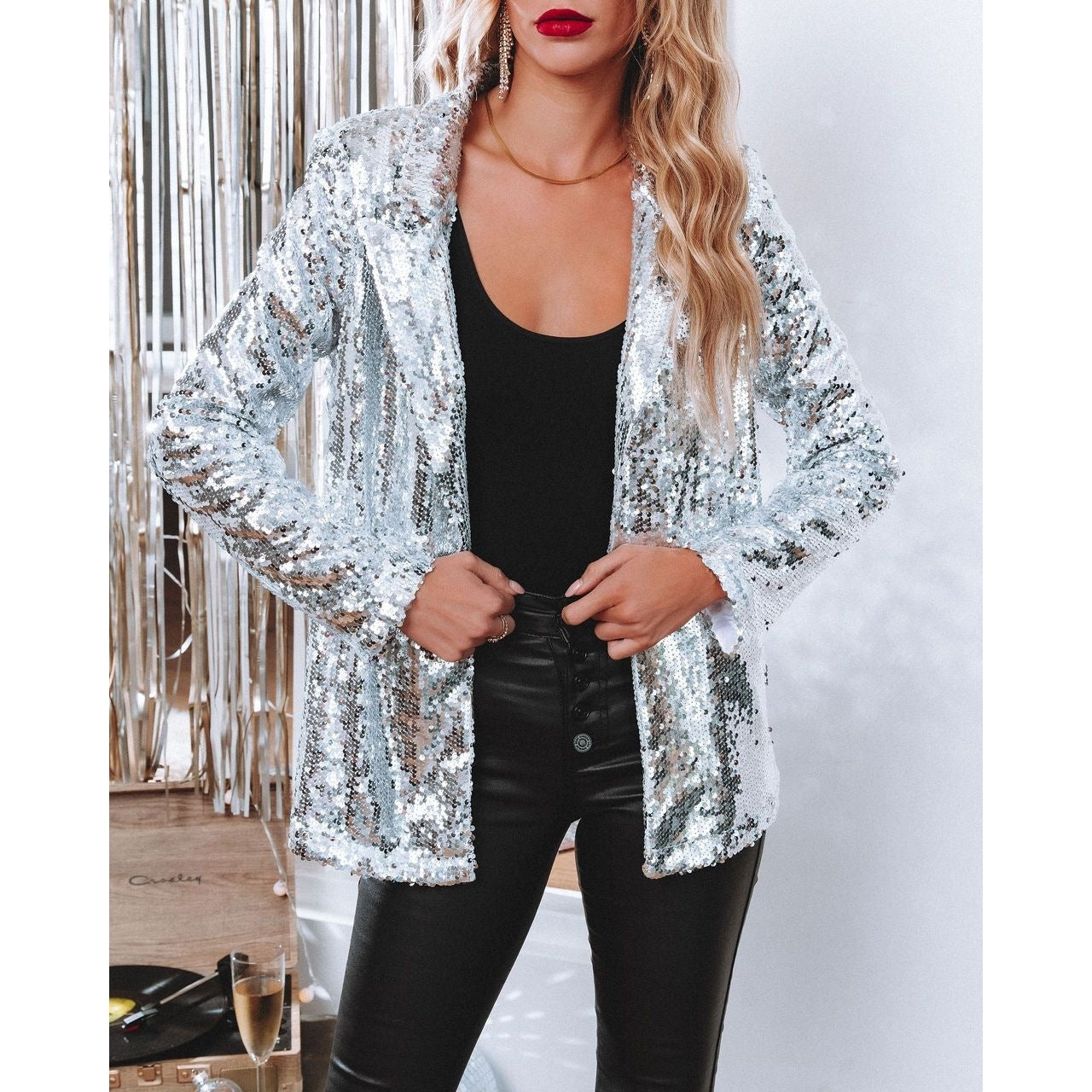 Stilla | Mode Sequin Slå-krave Casual Blazer