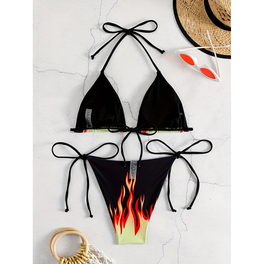 Dame Sexy Triangel-Bikini med fascinerende flammemønster Stilla