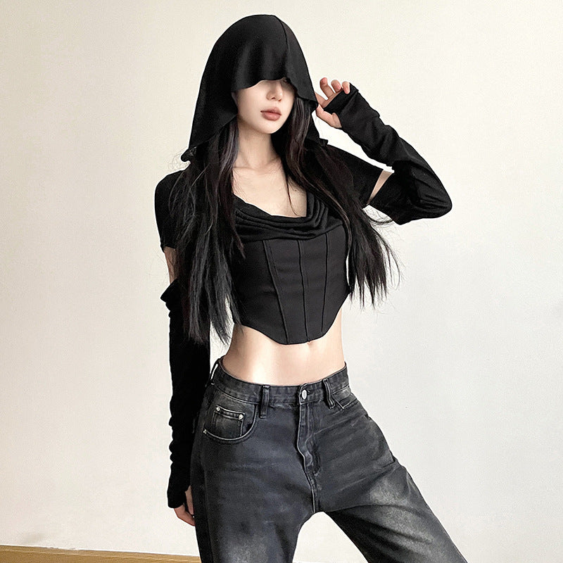 Dame Cropped Hoodie med innovativt ærmedesign Stilla