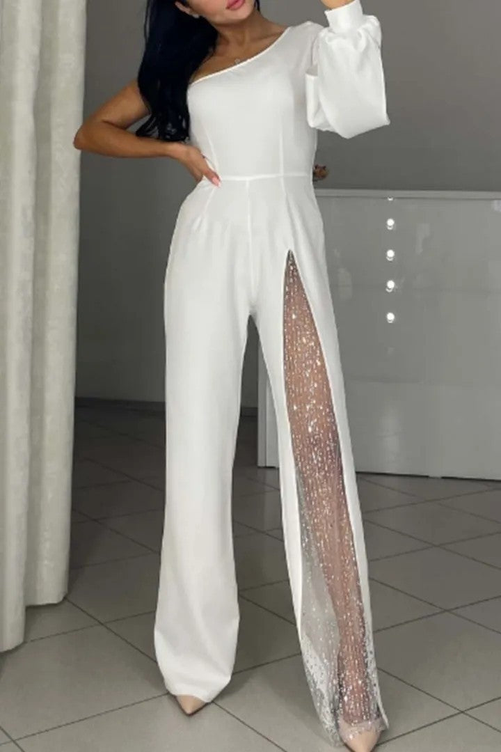 Dame elegant jumpsuit med gennemsigtig side og funkende detaljer Stiila