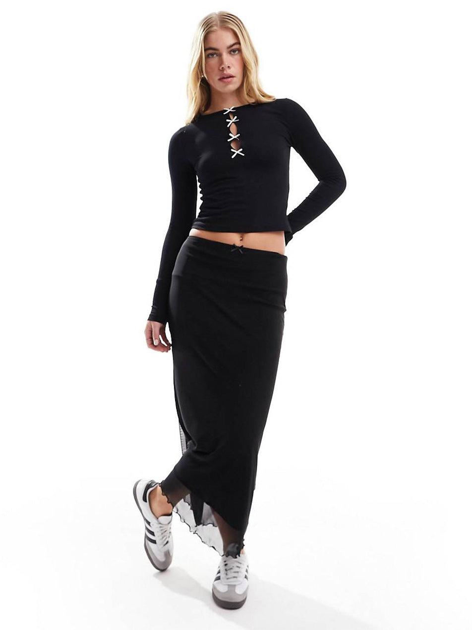 Dame afslappet longsleeve med unikke snøringer Stilla