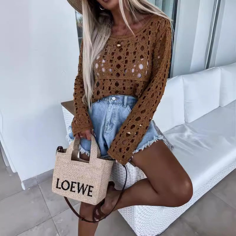 Dame elegant hækleoverdel med vidde ærmer Stilla