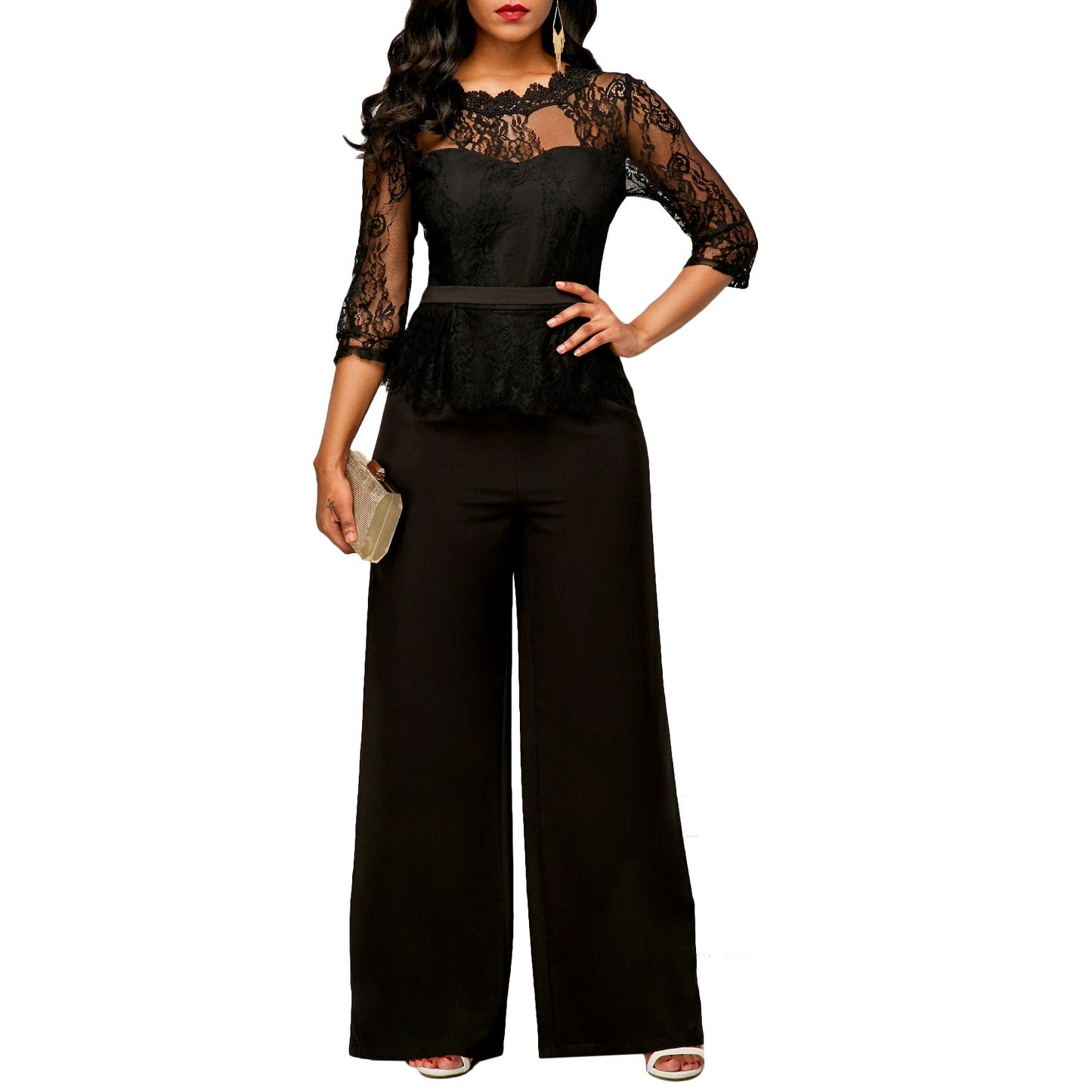 Dame Elegant Jumpsuit med spidstop og vid ben Stilla