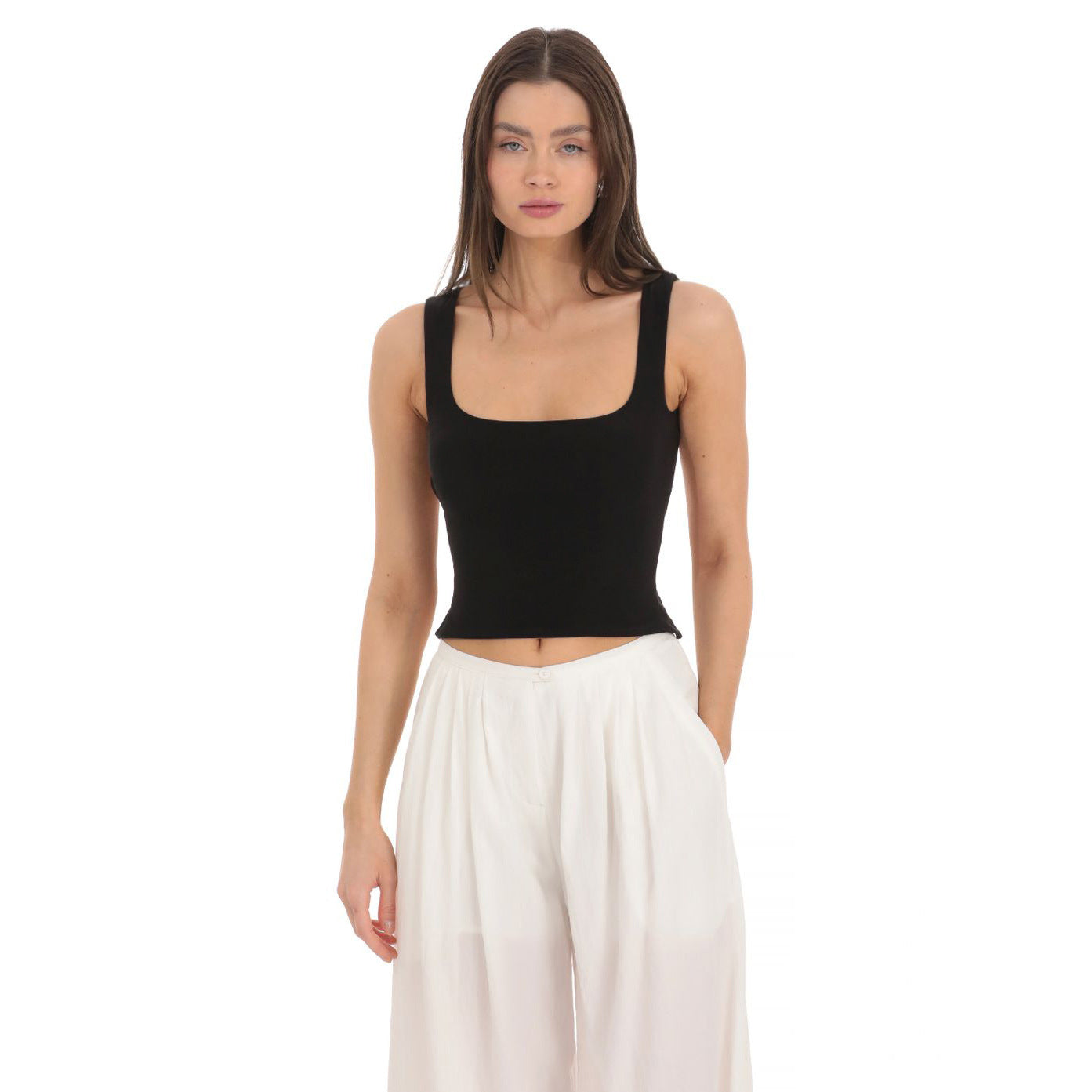Dame Figurtilpasset Crop-Top med firkantet udskæring og brede stropper Stilla