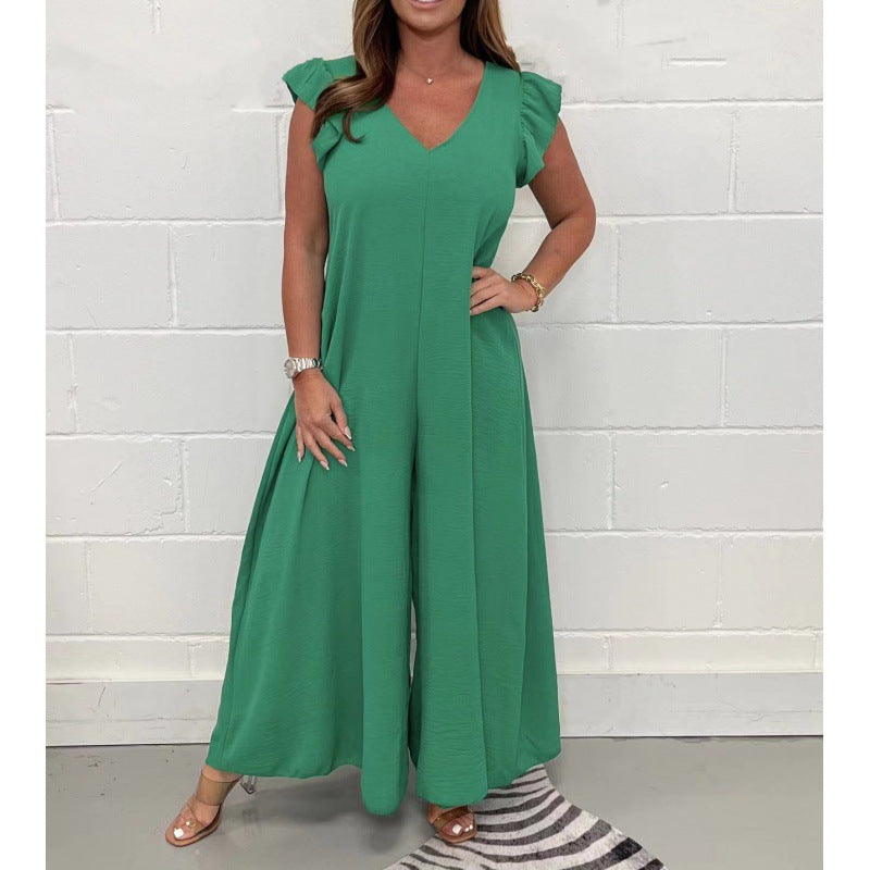 Damer luftig jumpsuit med voluminøse ben og V-udskæring Stilla