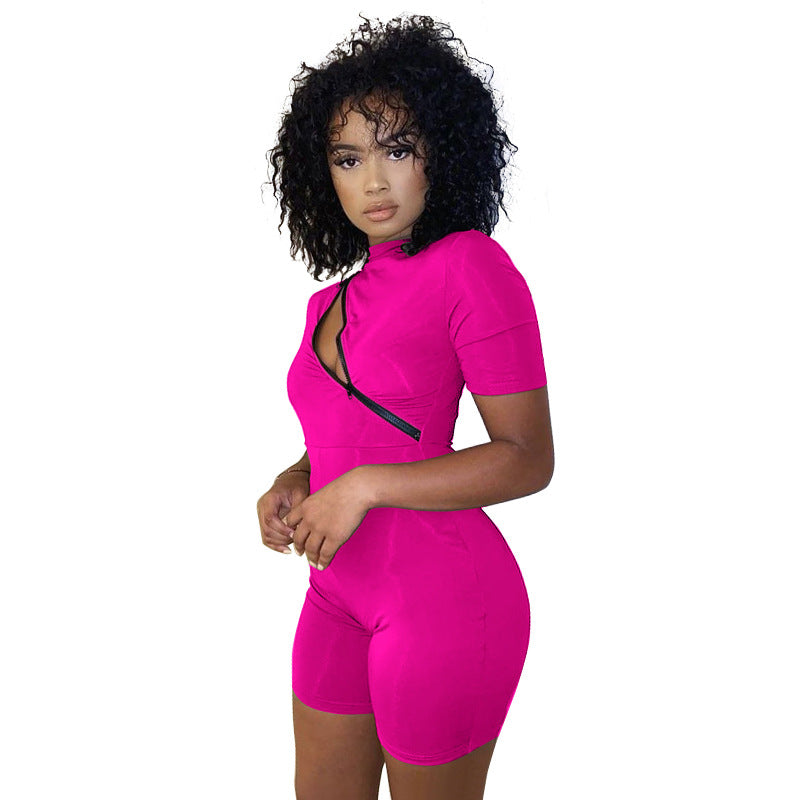 Dame sporty jumpsuit med lynlås og korte ærmer Stilla