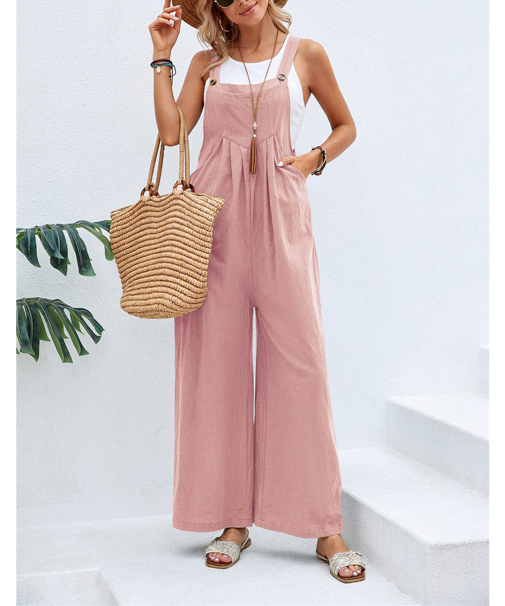 Dame jumpsuit med bred ben og knapdetaljer Stilla