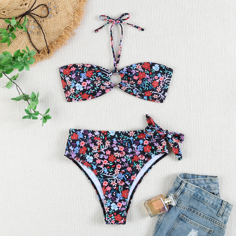 Dame Bandeau-bikini-sæt med stilfuld knude-detalje og høj taljebund Stilla