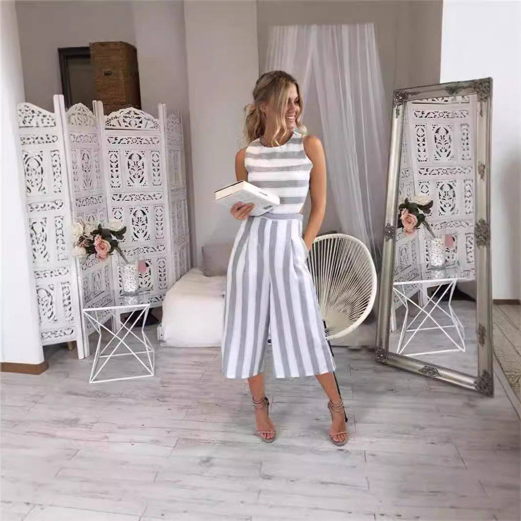 Dame jumpsuit med grå striber og elegant snit Stilla
