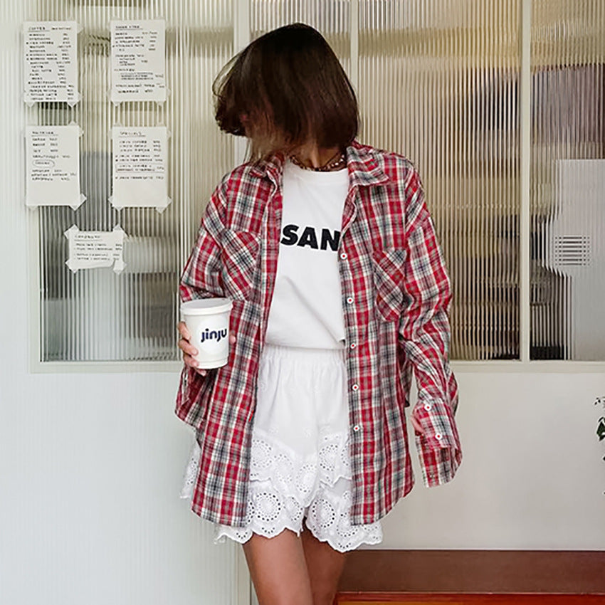 Dame flannel skjortejakke med oversized snit og ternet mønster Stilla