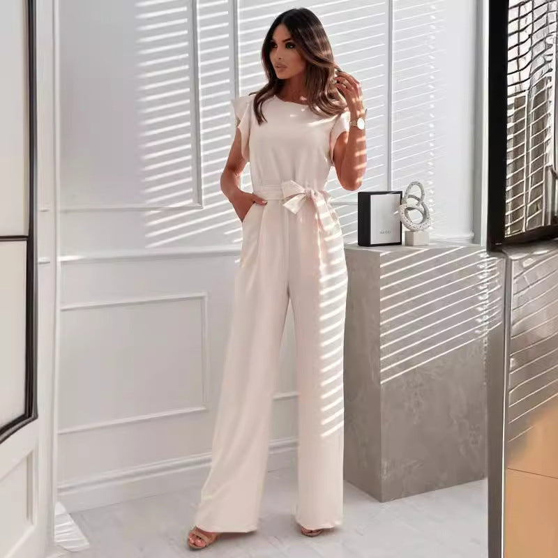 Dame Taljeret Højskåret Jumpsuit med Volangkanter Stilla