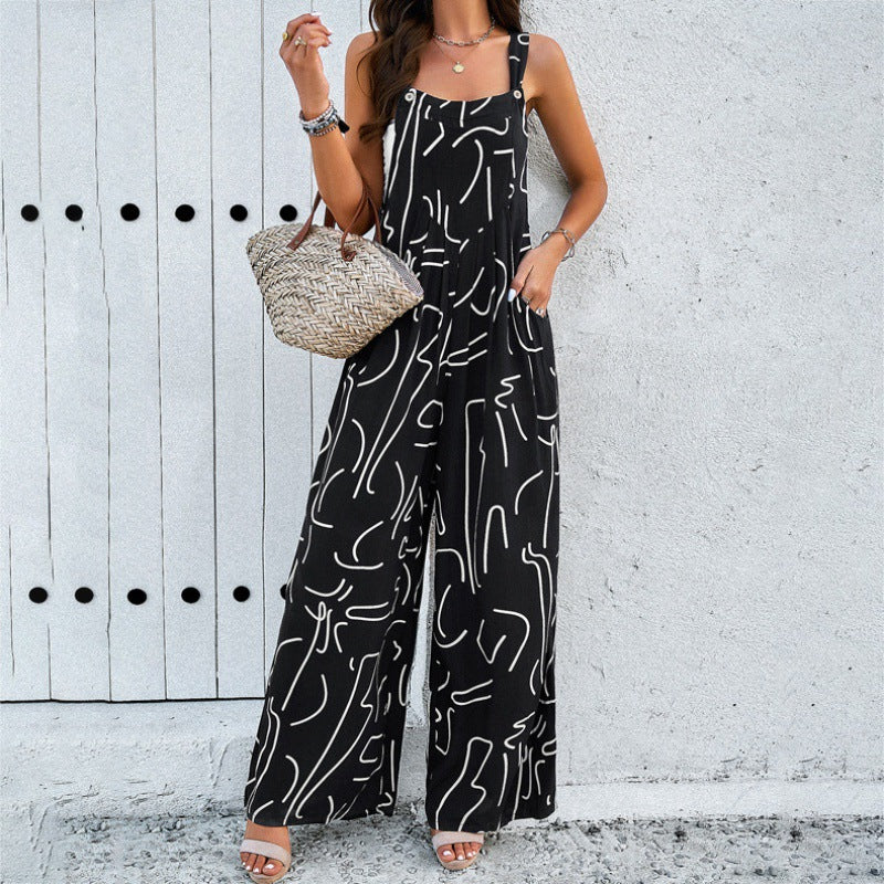 Damer Casual Jumpsuit med bredt skårne ben og stropper Stilla