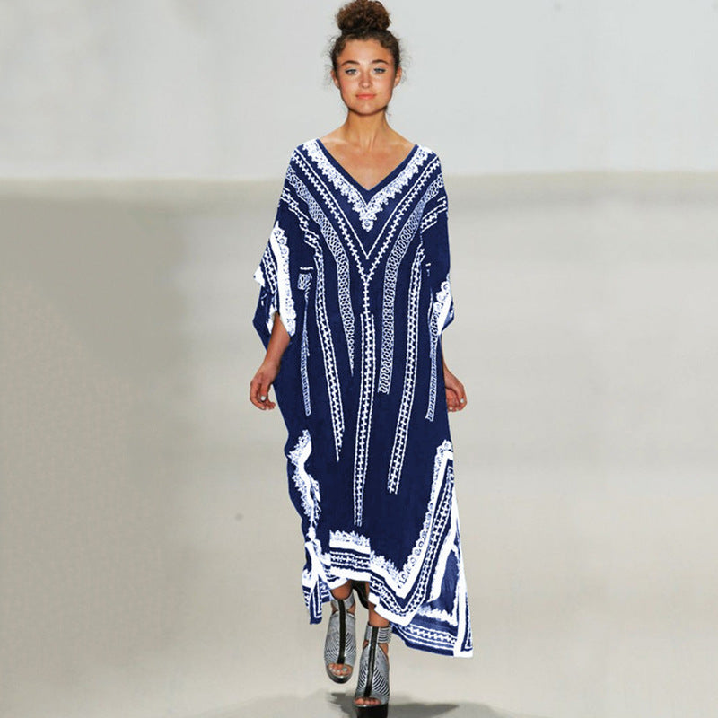 Dame elegant kaftan med kunstnerisk grafikdesign Stilla