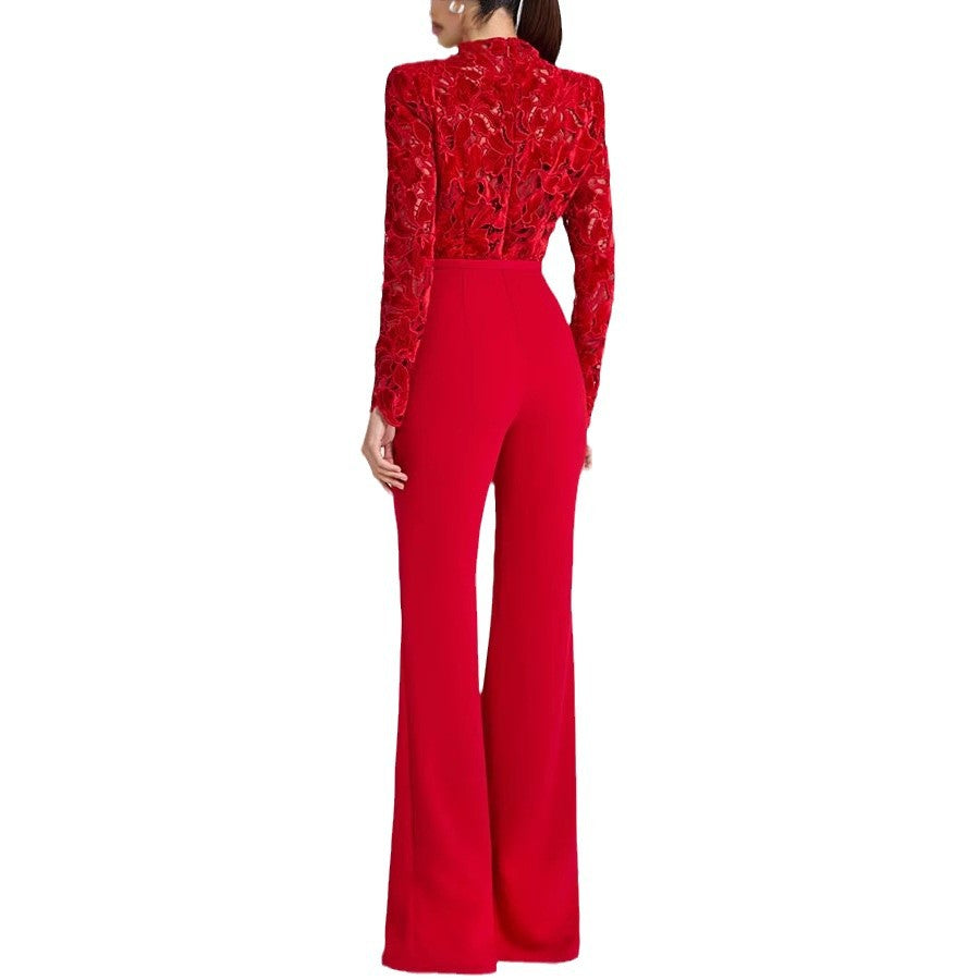 Dame Elegant Jumpsuit med floral spidstop og vide ben Stiila