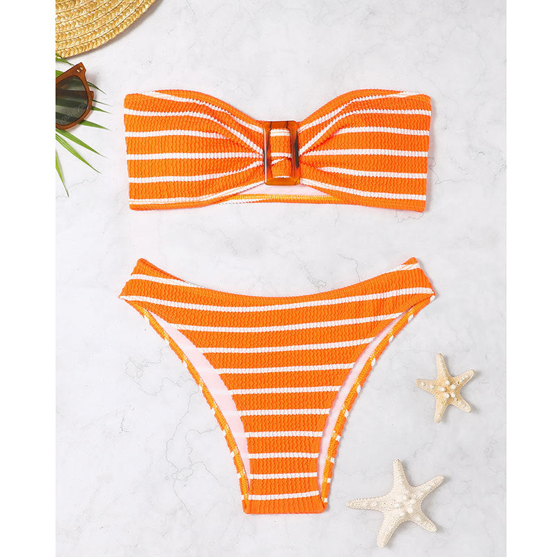 Dame Bandeau-bikini-sæt med dekorativ sløjfe-detalje og høj talje Stilla