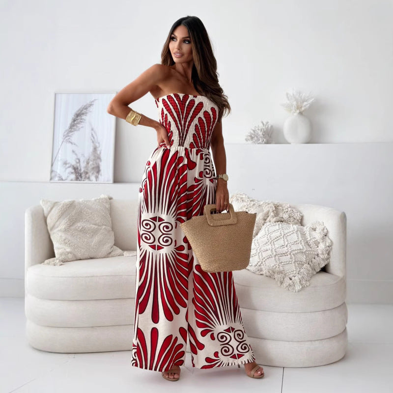 Dame Jumpsuit med elegant bandeau-overdel og vide ben Stilla