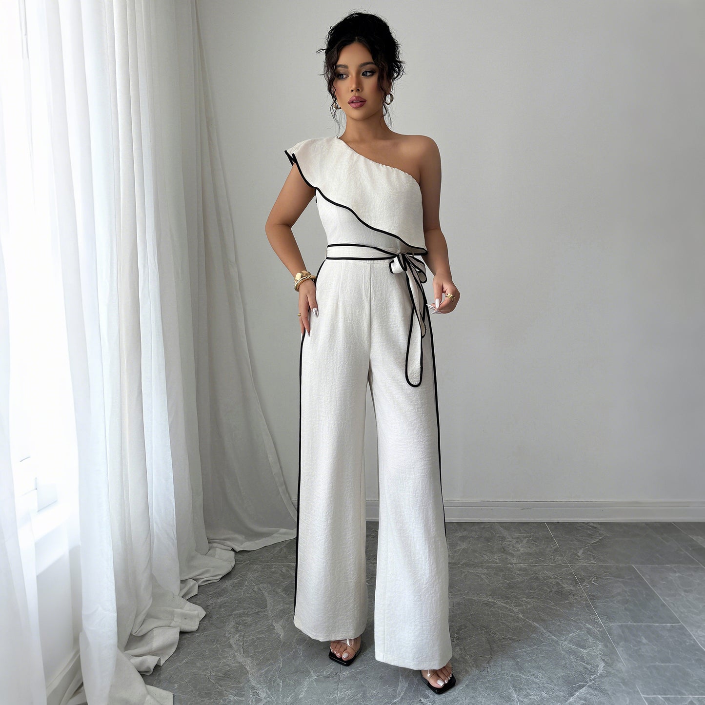 Dame elegant en-skulder jumpsuit med brede bukser Stilla