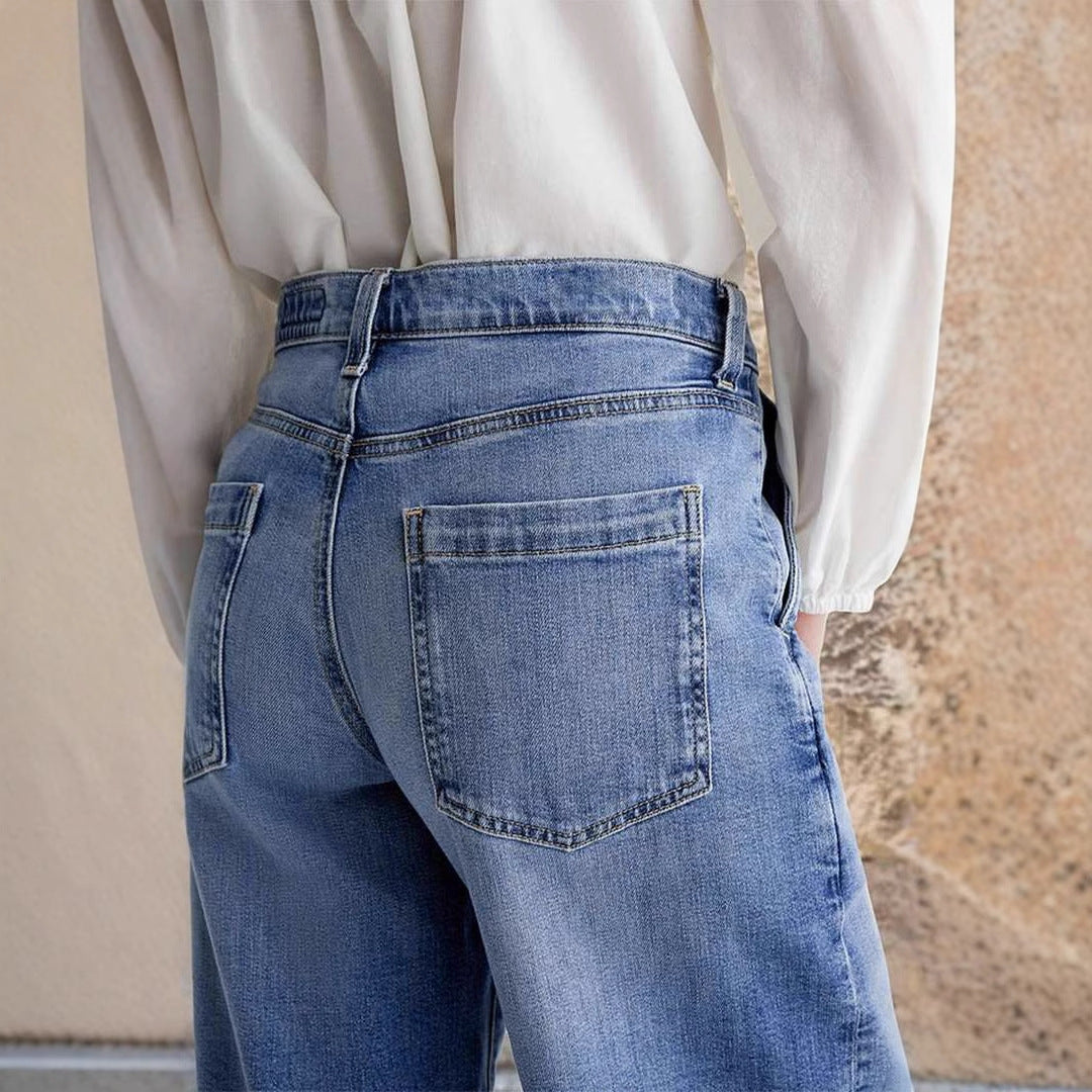 Dame brede jeans i boho-stil med høj talje og komfortabel pasform Stilla