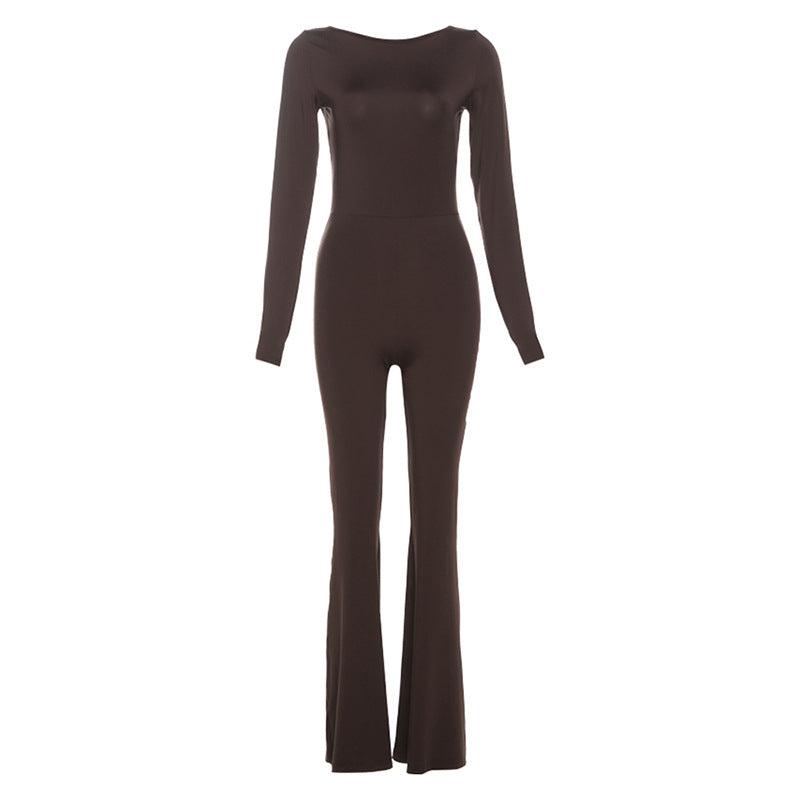 Dame Langærmet Jumpsuit med figursyet snit og bredt ben Stilla