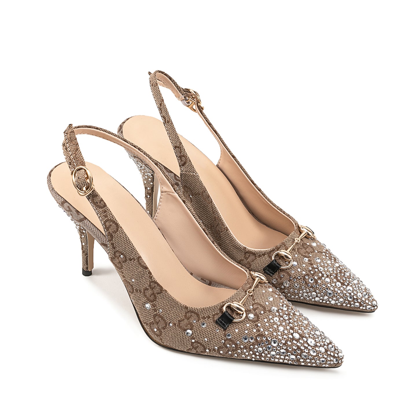 Femme Elegante Spids-Tå Slingback Hæl Sko med Strass-Accenter Stilla