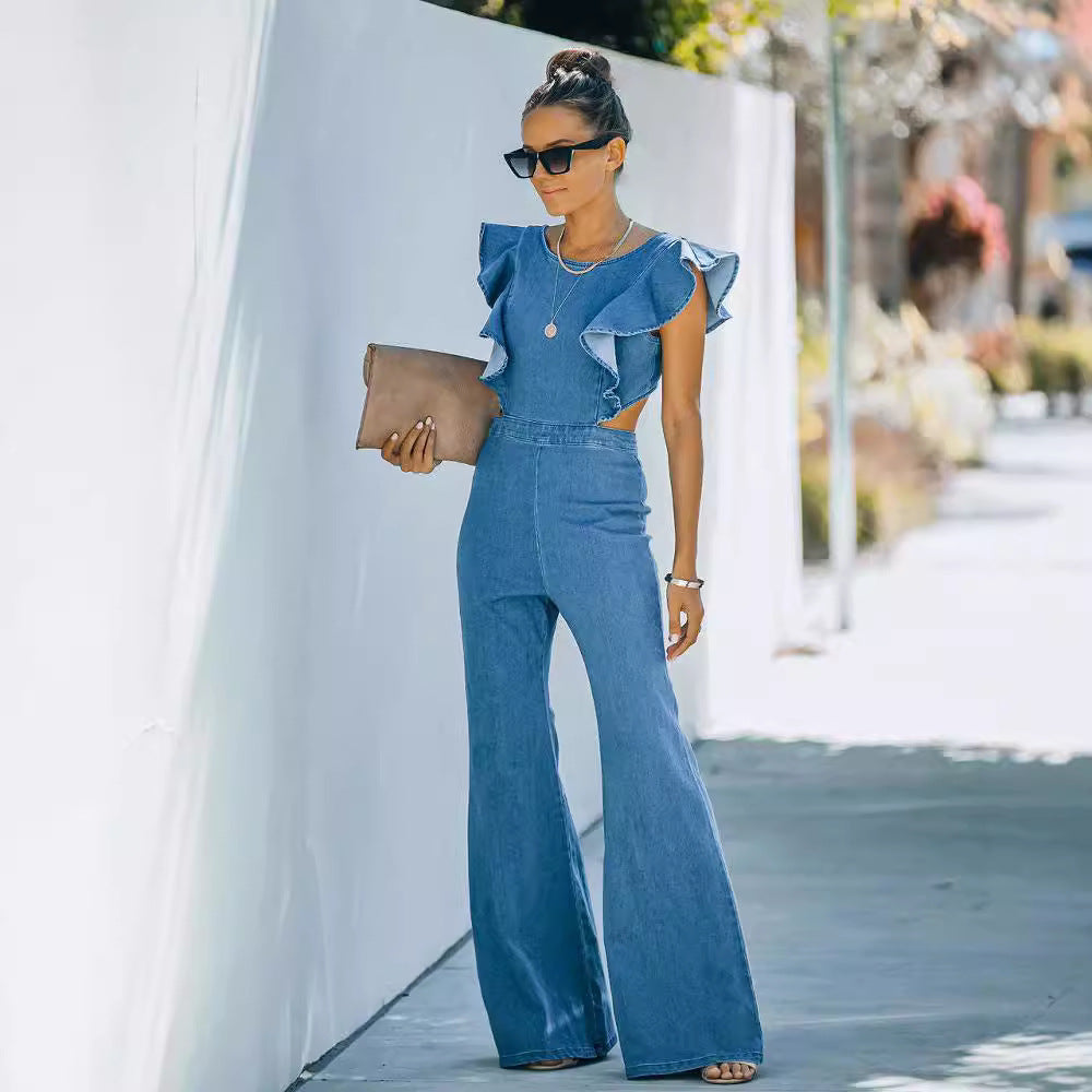 Femme Volantærmer Denim Jumpsuit Stilla