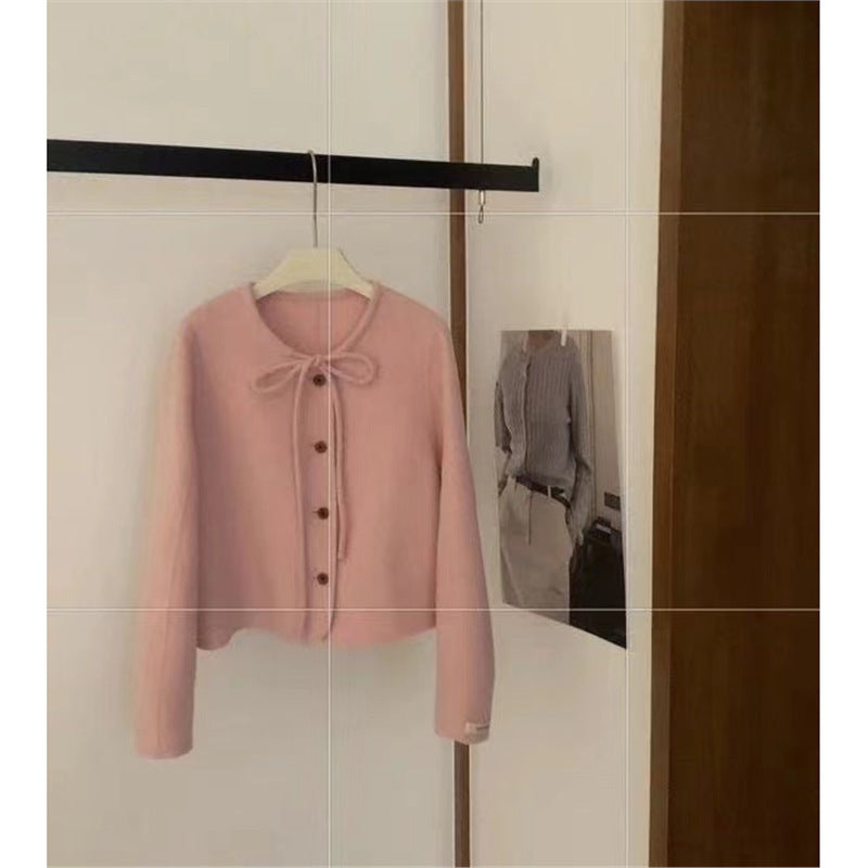 Dame Stilig Kort Cardigan med Dekorativ Sløjfedetalje Stilla