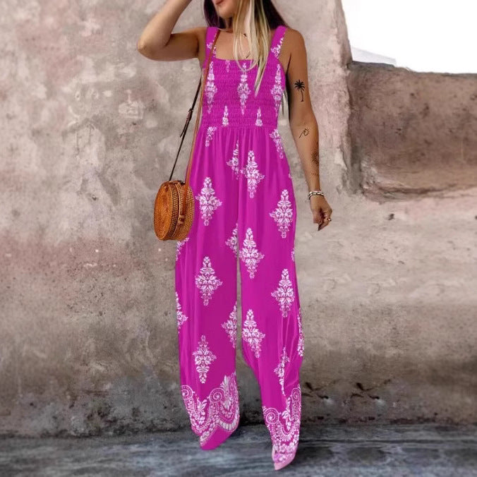 Dame luftig jumpsuit med blomstermønster og praktiske lommer Stilla