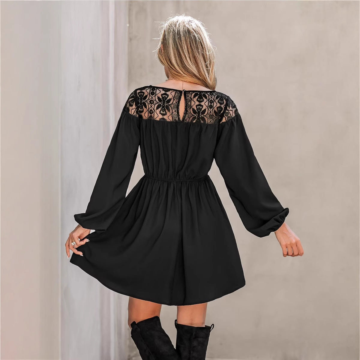 Dame Elegant A-linje Kjole med Blondeudsmykninger Stilla