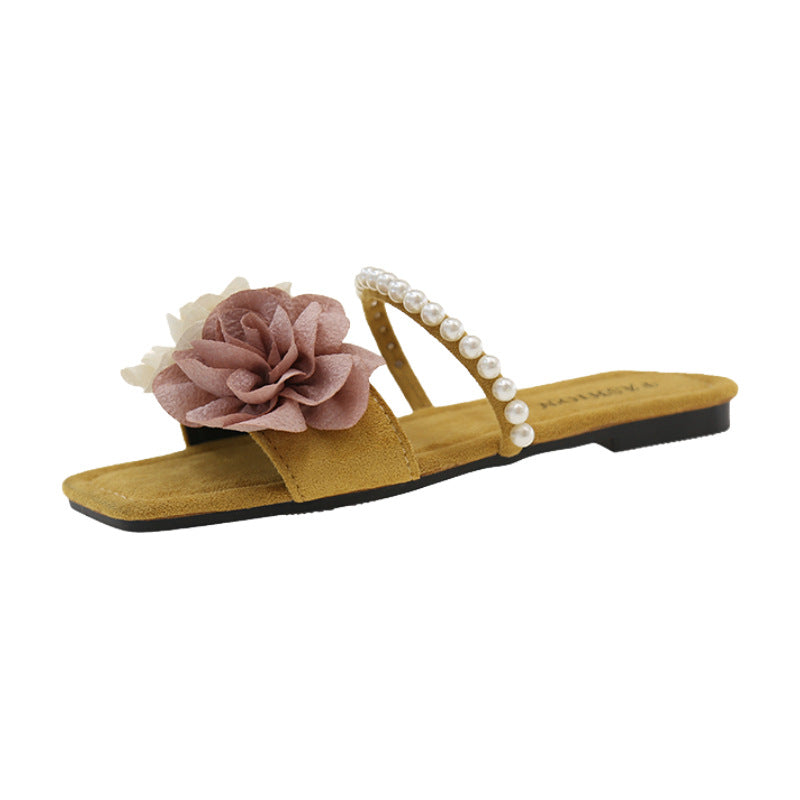 Dame sandaler med blomsterdekoration og perleprydet rem Stilla