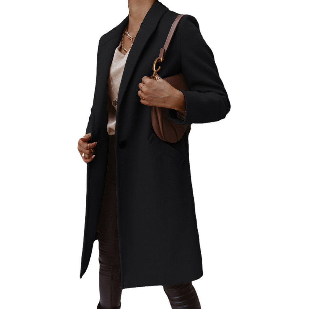 Dame elegant lang blazer med smalt snit og praktiske lommer Stiila