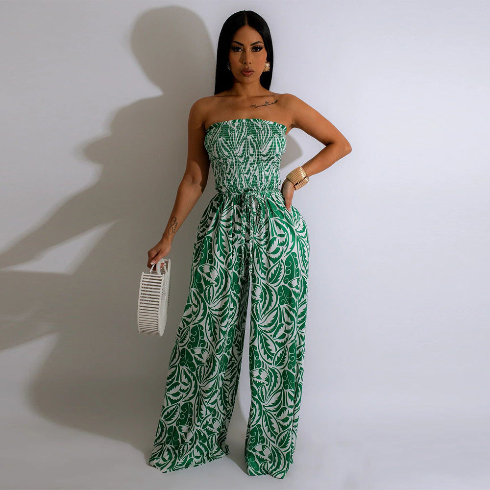 Dame luftig Strand-jumpsuit med legende grafisk plante-mønster Stilla